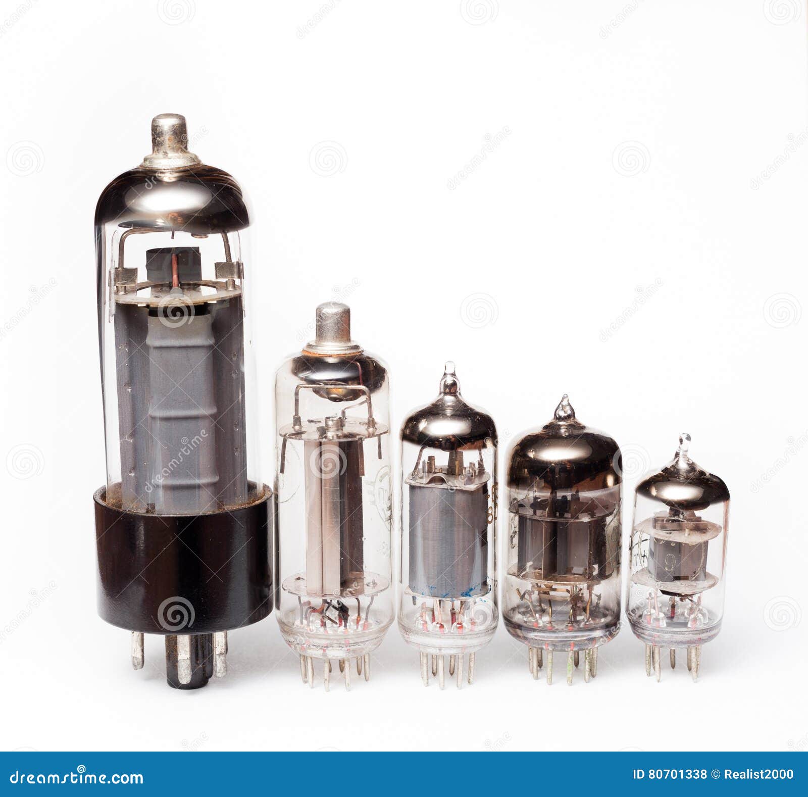 Glass Vacuum Radio Tubes. Isolated Image on White Background Stock