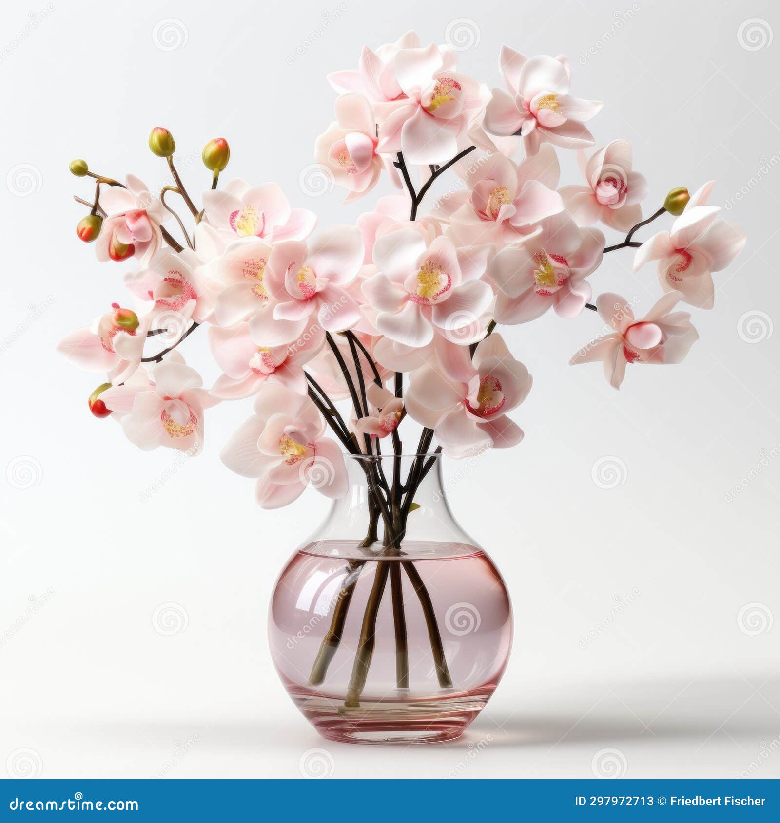 A Glass Vase Filled with Pink Flowers on a White Surface Stock Image