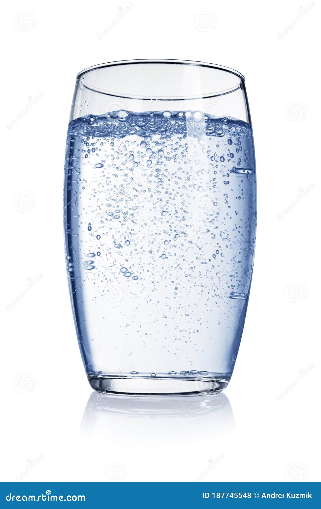 Glass of water with bubbles of gas isolated on white background. Glass of soda, carbonated, sparkling water with bubbles of gas isolated on white background