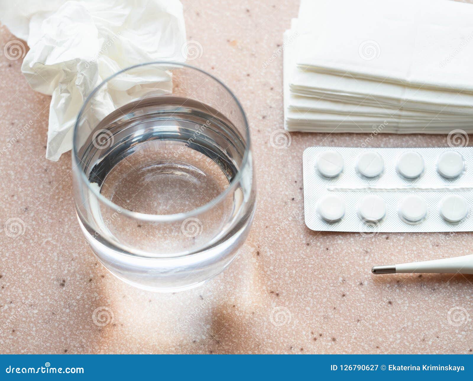 Glass of Water and Set of Medical Items Stock Image Image of