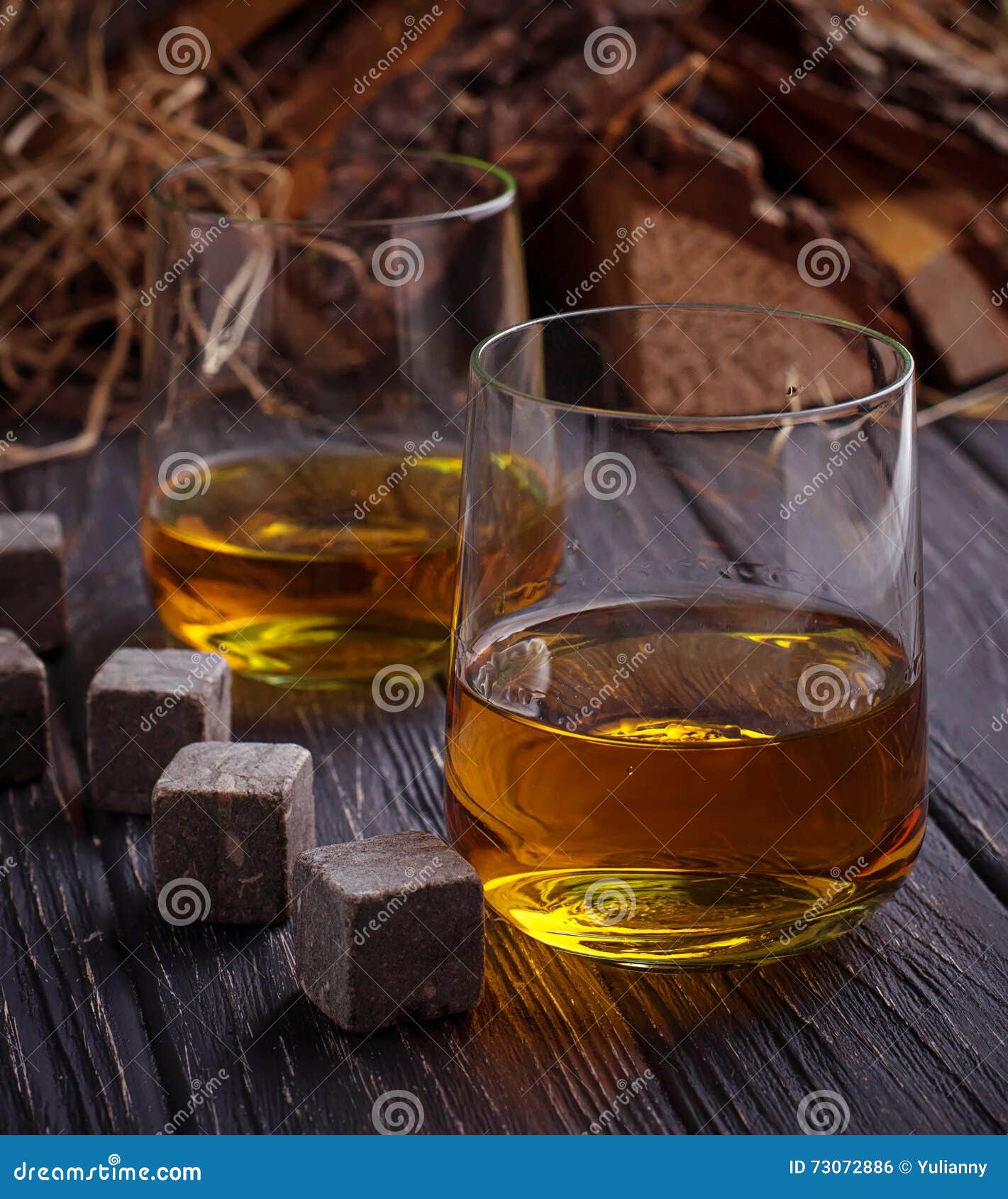 Glass of Whiskey with Stones Stock Photo Image of cube, brown 73072886