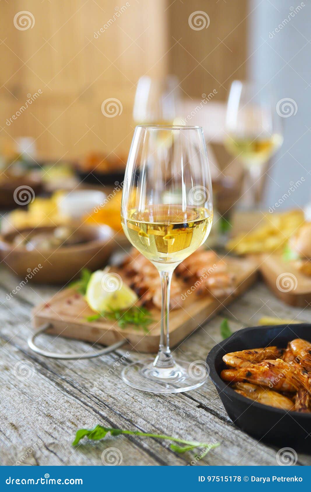 Glass of White Wine on Dinner Table Stock Photo Image of drink