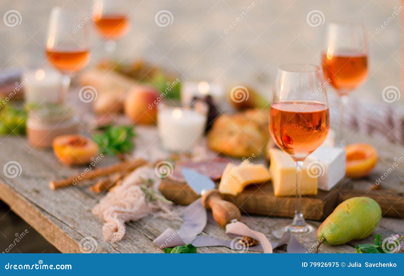 Glass of White Wine on Picnic Table. Stock Image Image of family