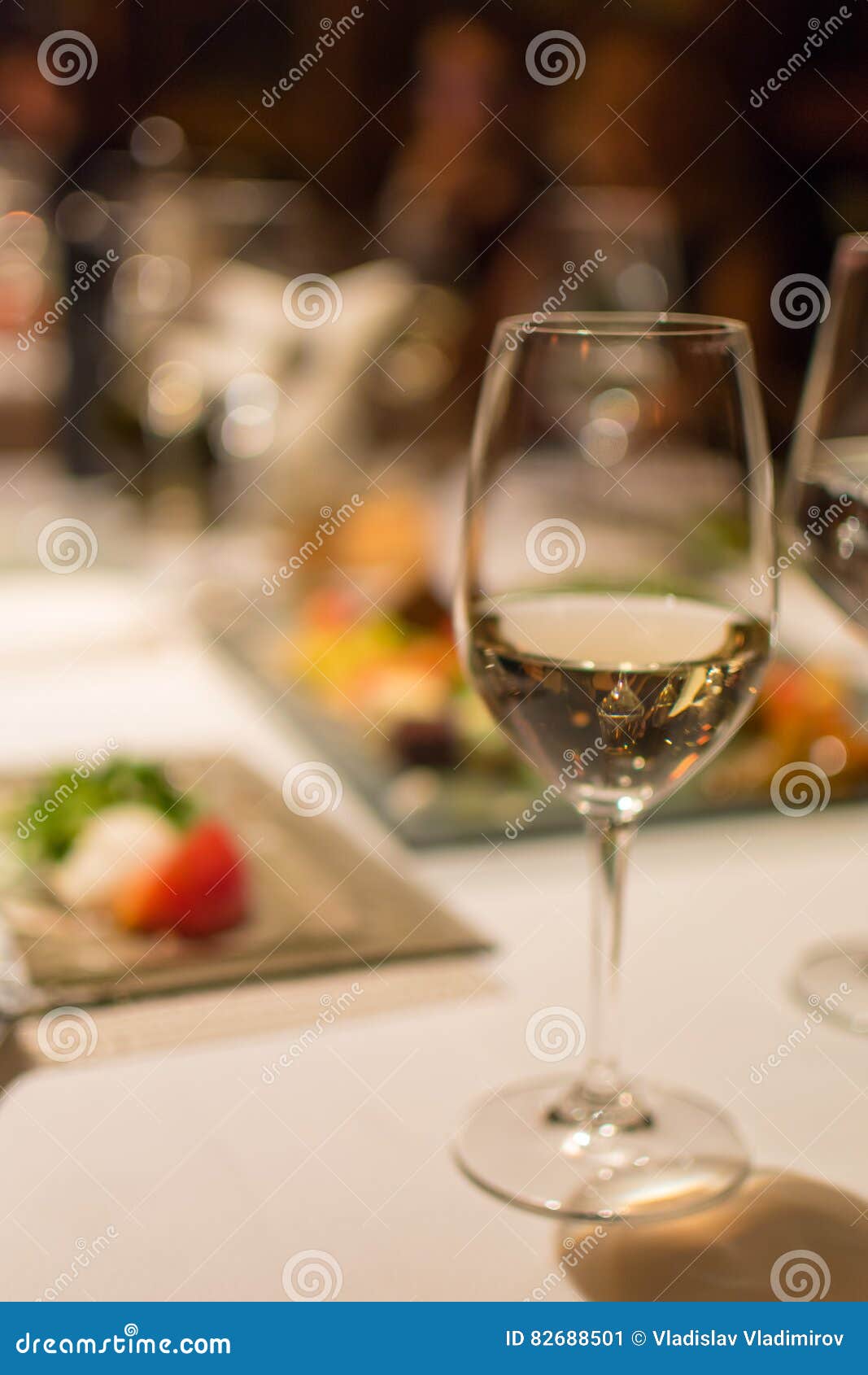 Glass of White Wine on a Restaurant Table Stock Image Image of luxury