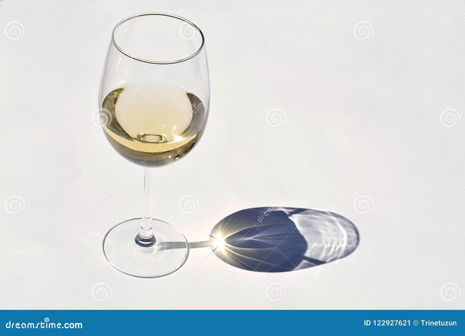 Glass of White Wine in the Sunlight with Shadow Effect and a Empty Copy