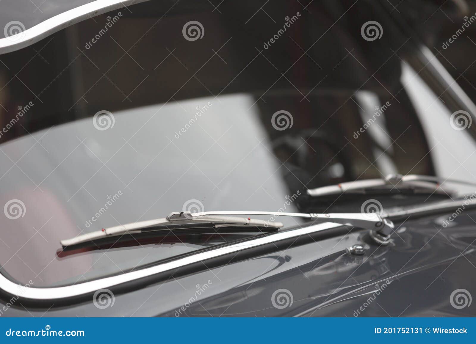 Glass Windshield and Windshield Wipers of a Classic Car Stock Image