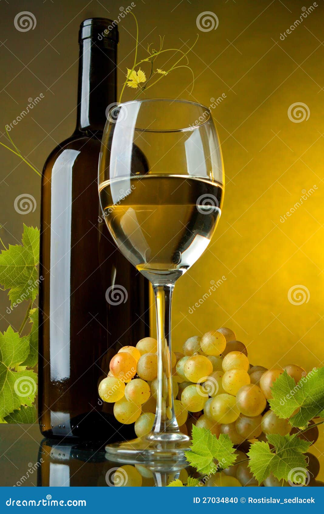 A Glass of Wine, Bottle and Grapes Stock Photo Image of elegant