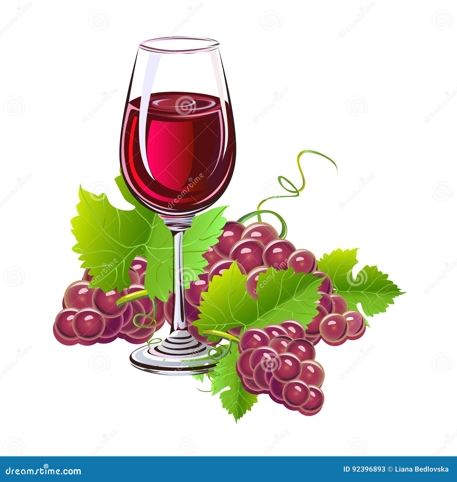 Glass Of Wine And A Bunch Of Grapes Stock Vector Illustration Of