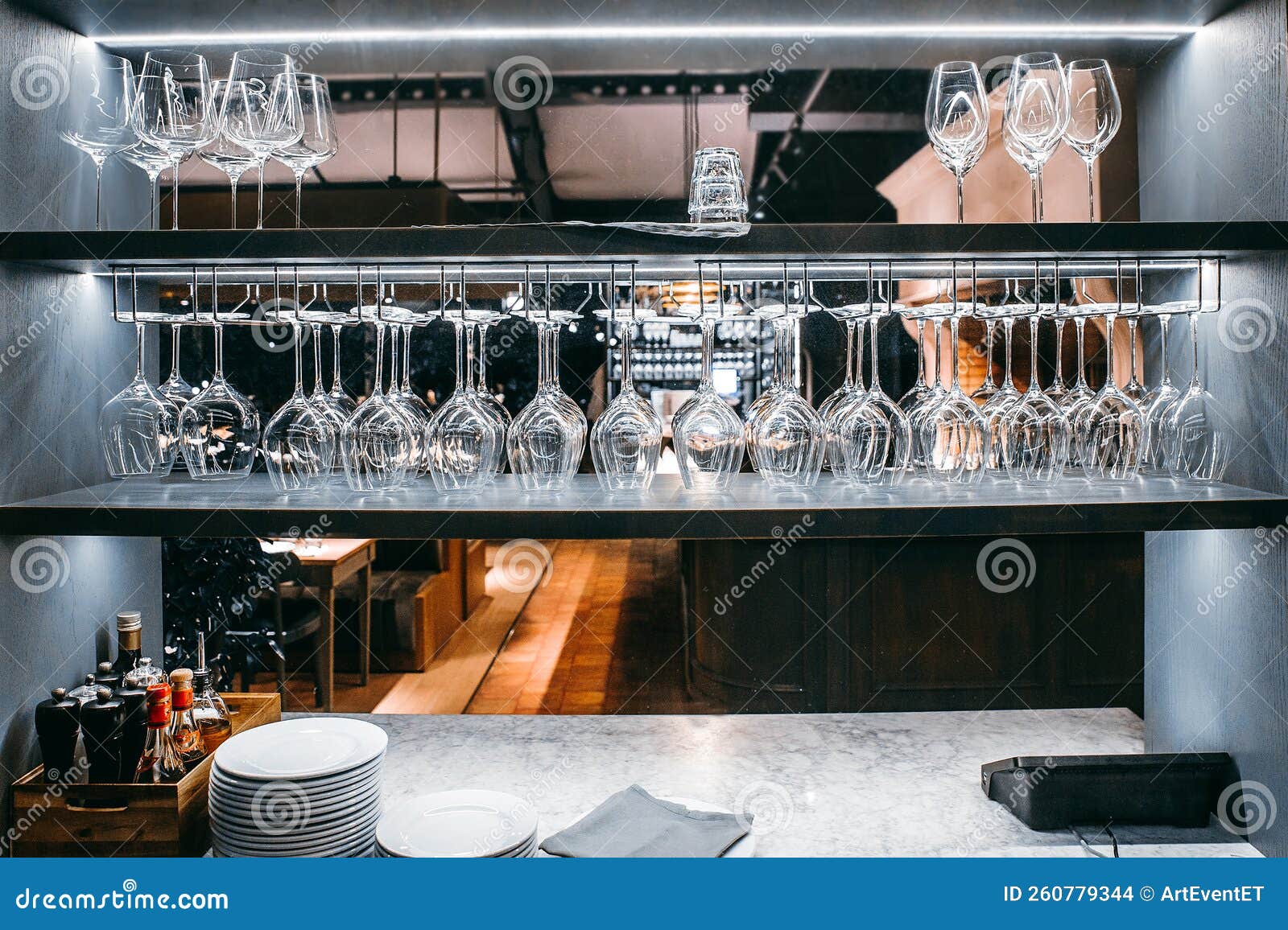 Glass Wine Glasses on Bar. Restaurant Interior Stock Photo Image of
