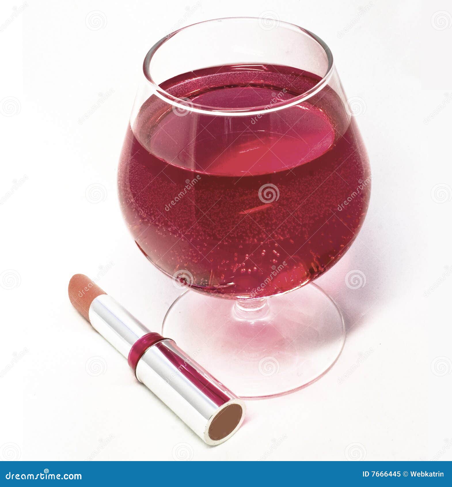 Glass of wine and lipstick stock image. Image of pink 7666445