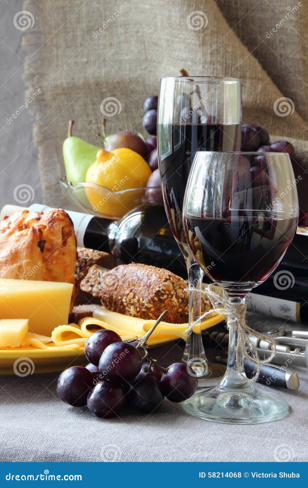 Glass of Wine and a Plate of Cheese. Stock Photo Image of food, plate