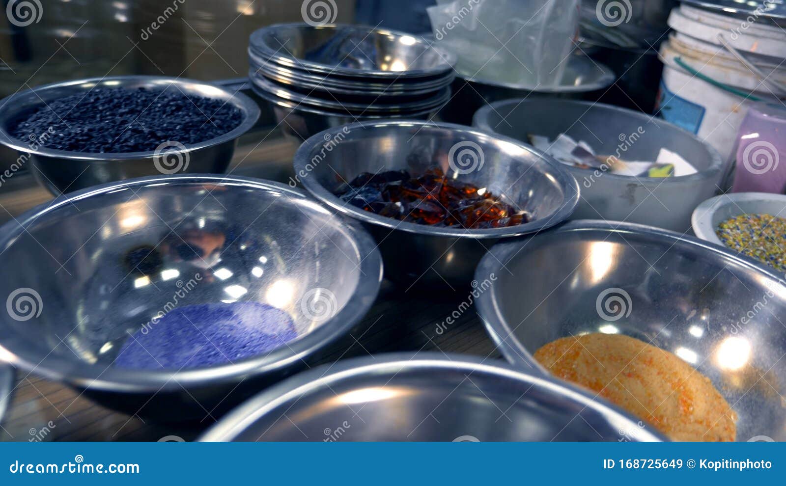 Glassblower. Colored Quartz Sand in Glass Stock Image Image