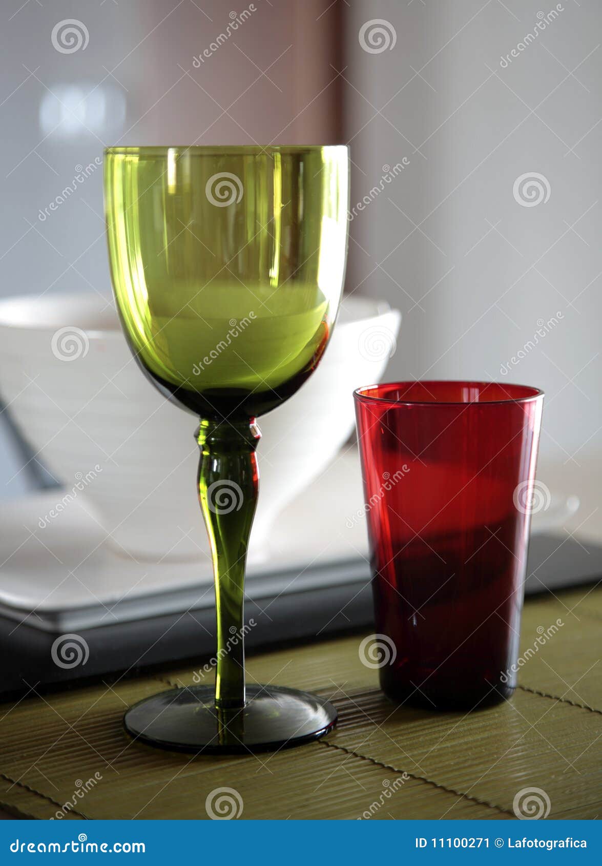 Glasses of crystal put on the table of eating