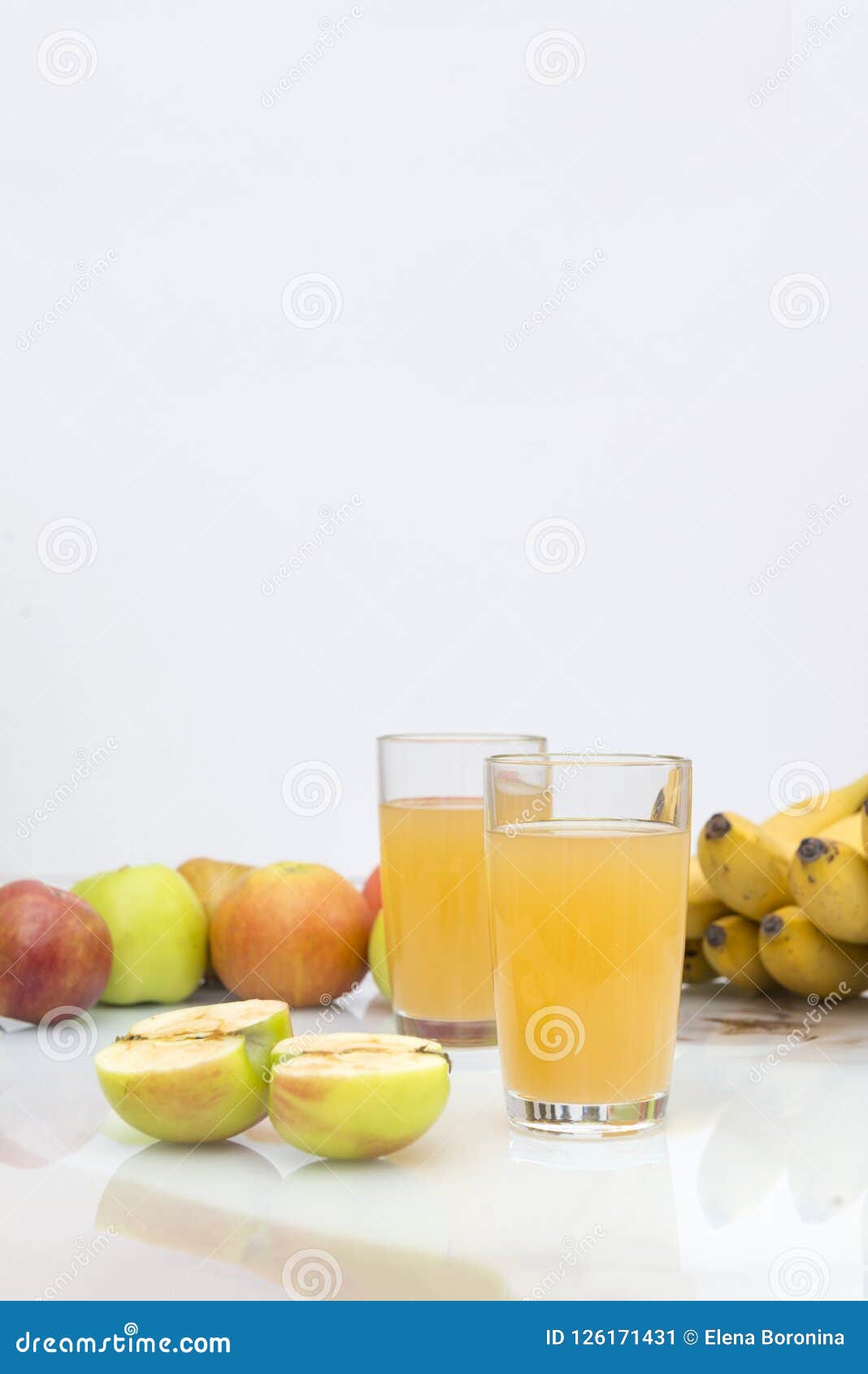 2, Glasses, Apple Juice, Juice, Apples, Bananas, Fruit, Stock Image