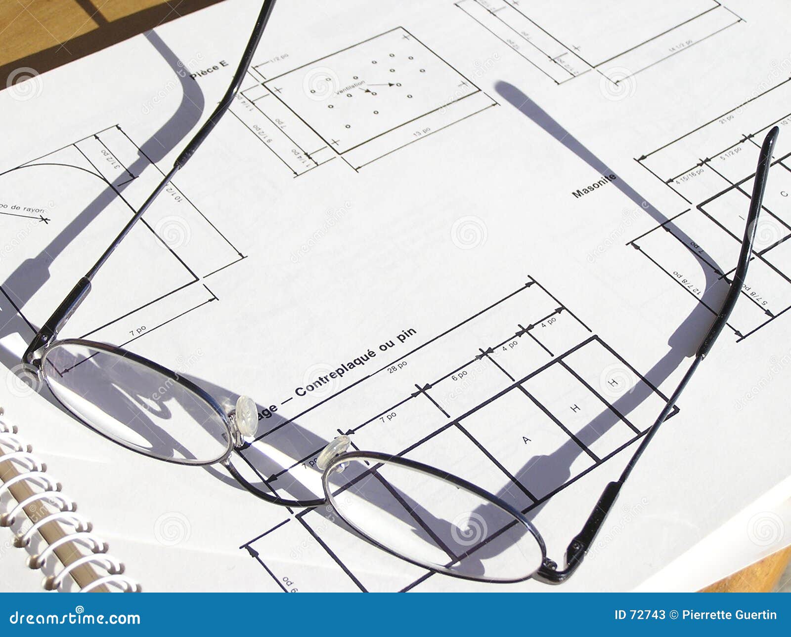 Glasses on a blueprint stock image. Image of specs, architect 72743