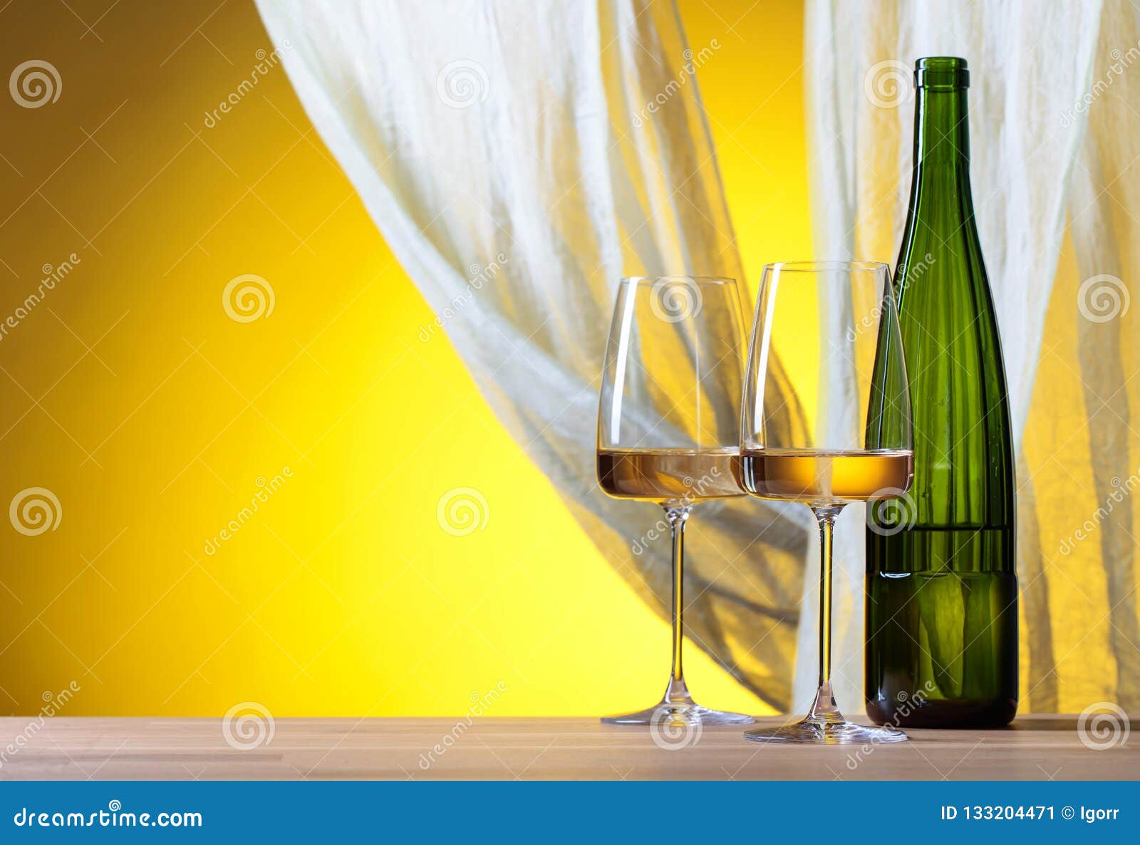 Download Glasses And Bottle Of White Wine On A Yellow Background Stock Image Image Of Alcohol Elegance 133204471 Yellowimages Mockups