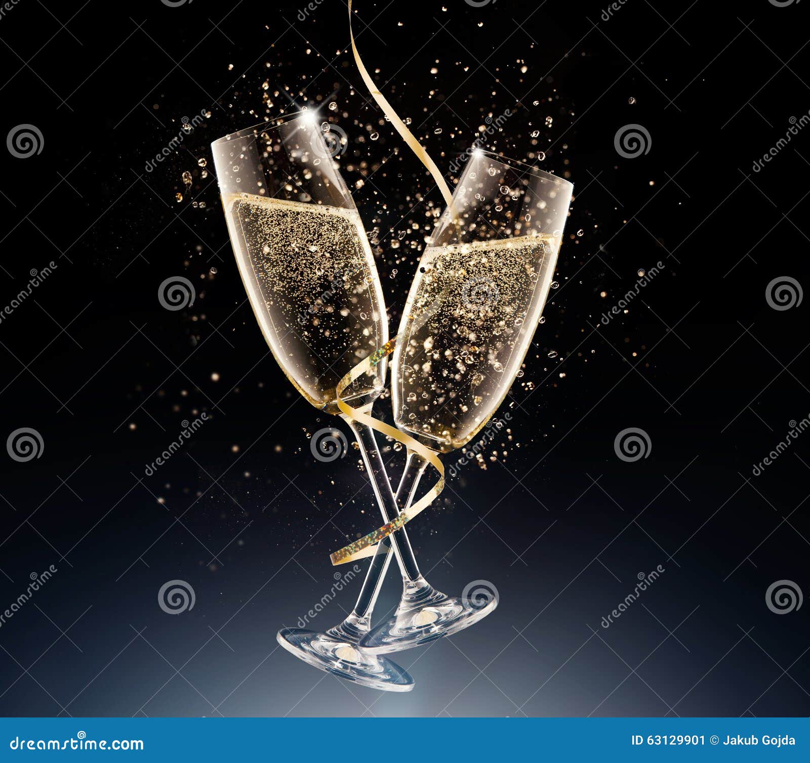 Glasses of Champagne on a Black Background Stock Image Image of gold