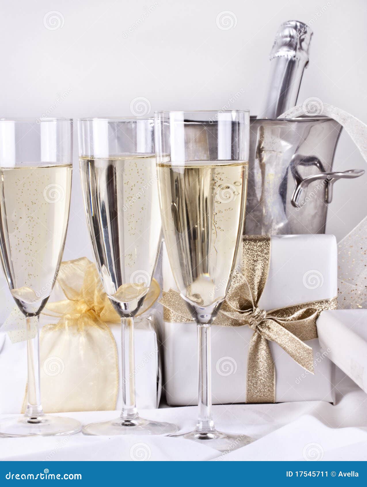 Glasses of Champagne and Gifts Stock Image Image of award, bubbly