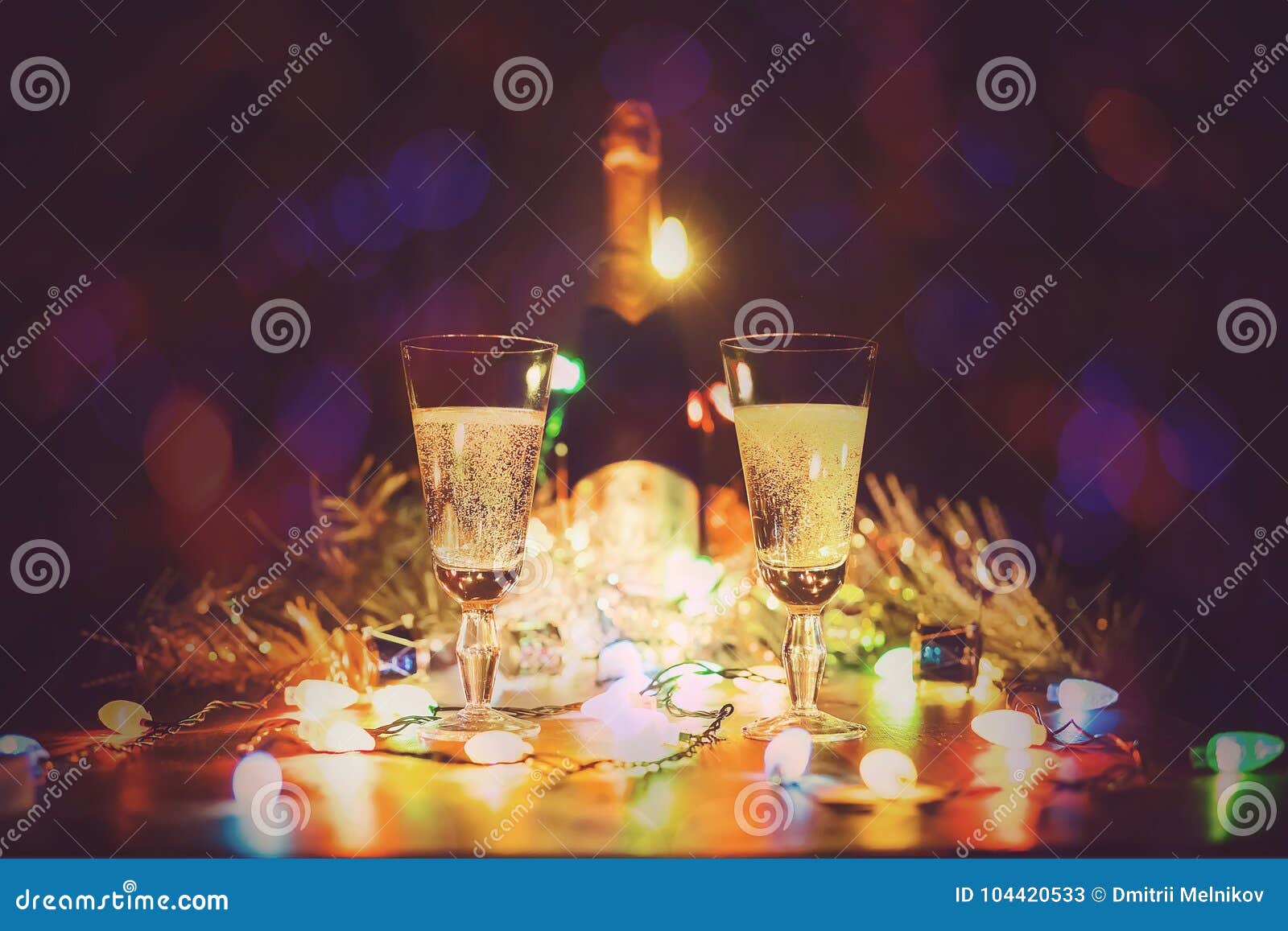 Two champagne flutes toasting, illustration - Stock Image - C039/6136 -  Science Photo Library