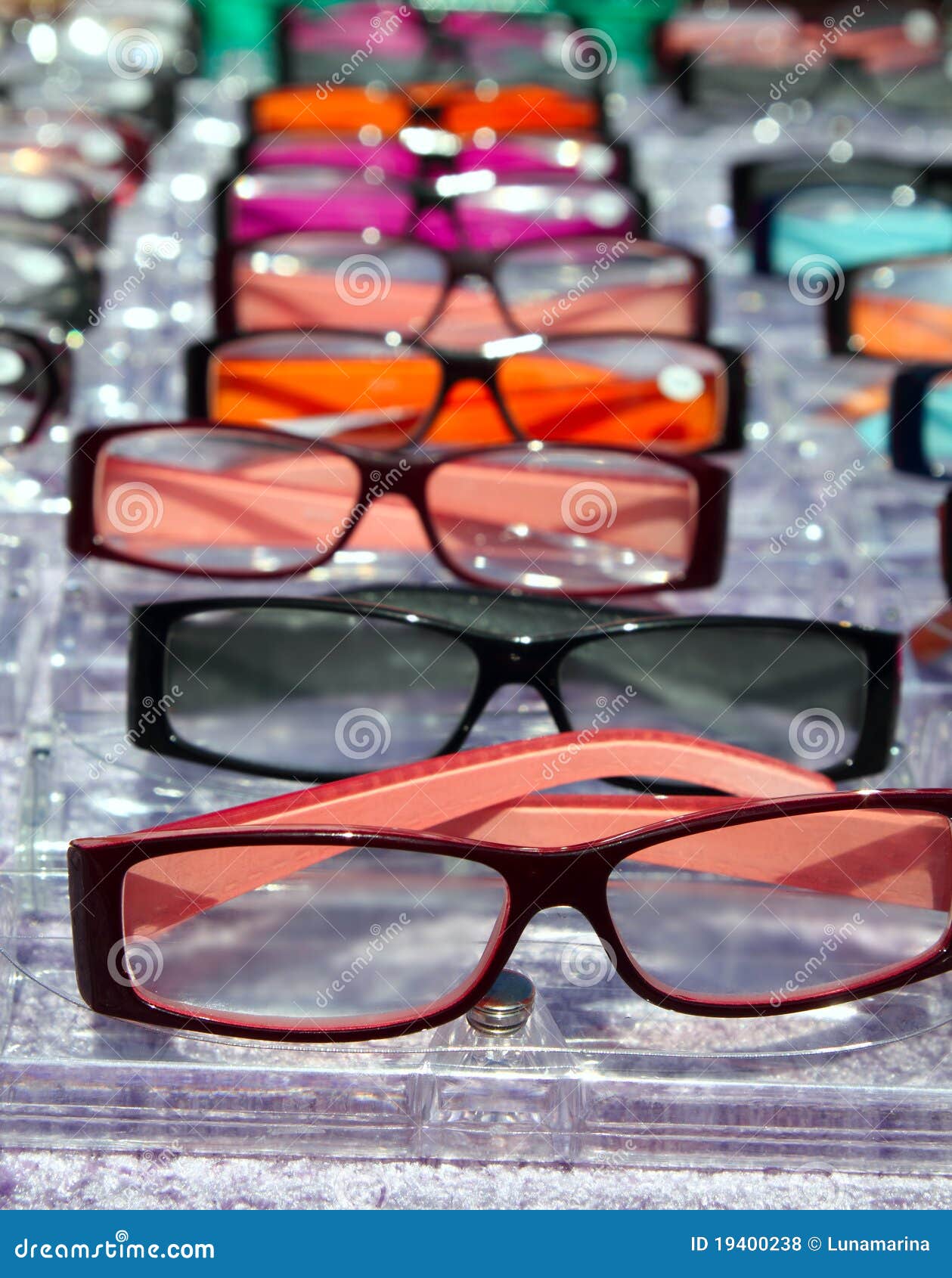 Glasses for Close Up View in Rows Many Eye Glasses Stock Photo Image