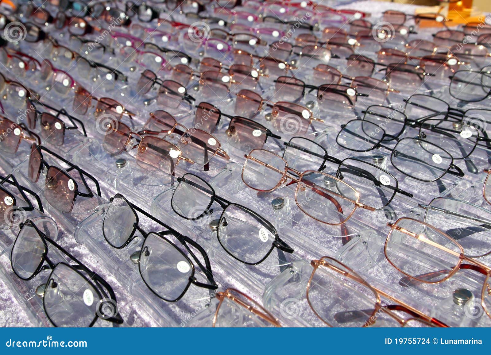 Glasses for Close Up View in Rows Many Eye Glasses Stock Photo Image
