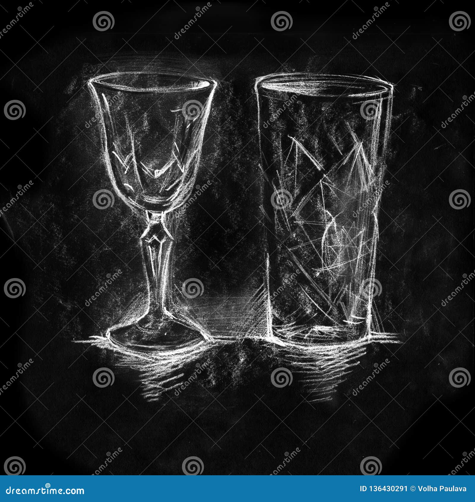 Glasses for Cocktails and Wine Painted in Chalk Stock Image Image of