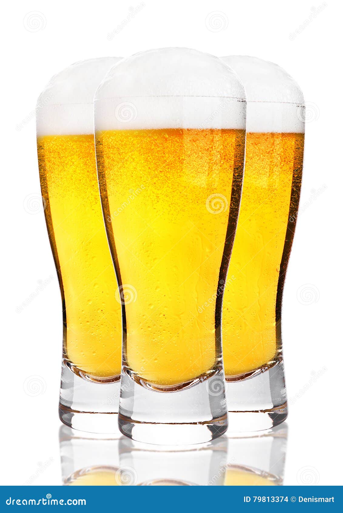 Glasses of Cold Beer with Foam and Froth on White Stock Photo Image