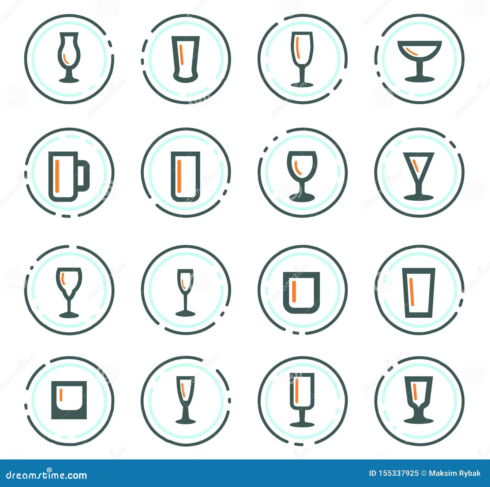 Glasses and cups icons set stock vector. Illustration of glasses