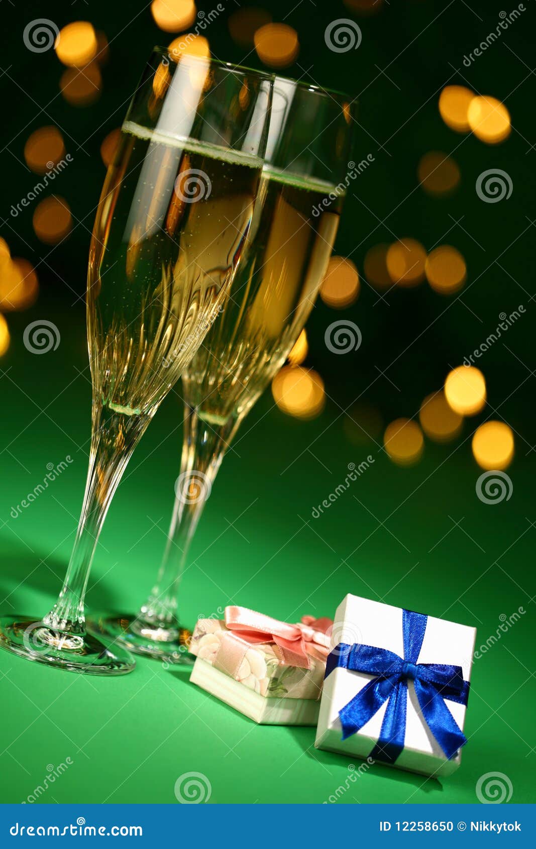 Glasses and gifts stock photo. Image of drink, night 12258650