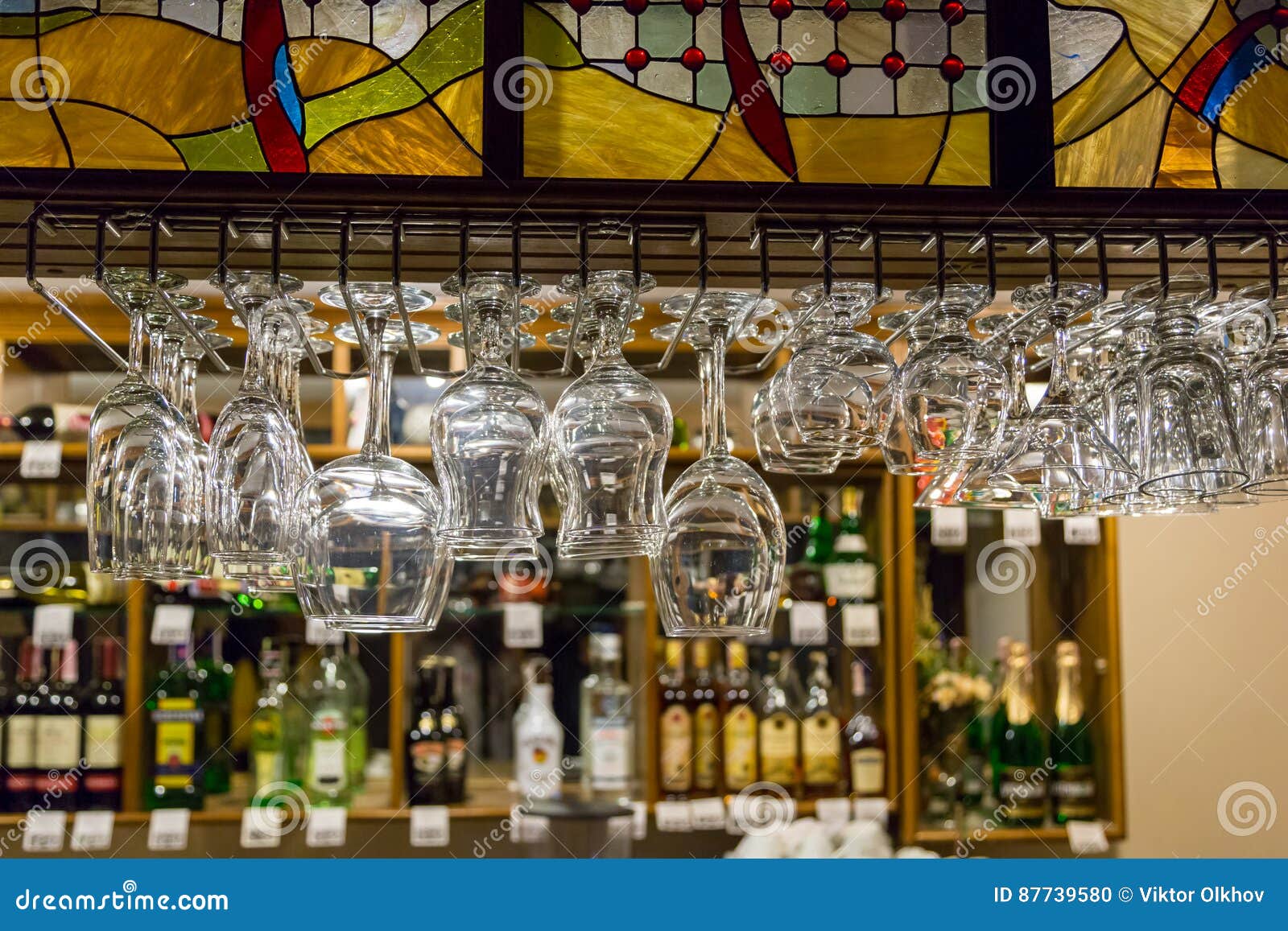 Glasses Hanging Above the Bar Stock Photo Image of covering, clean