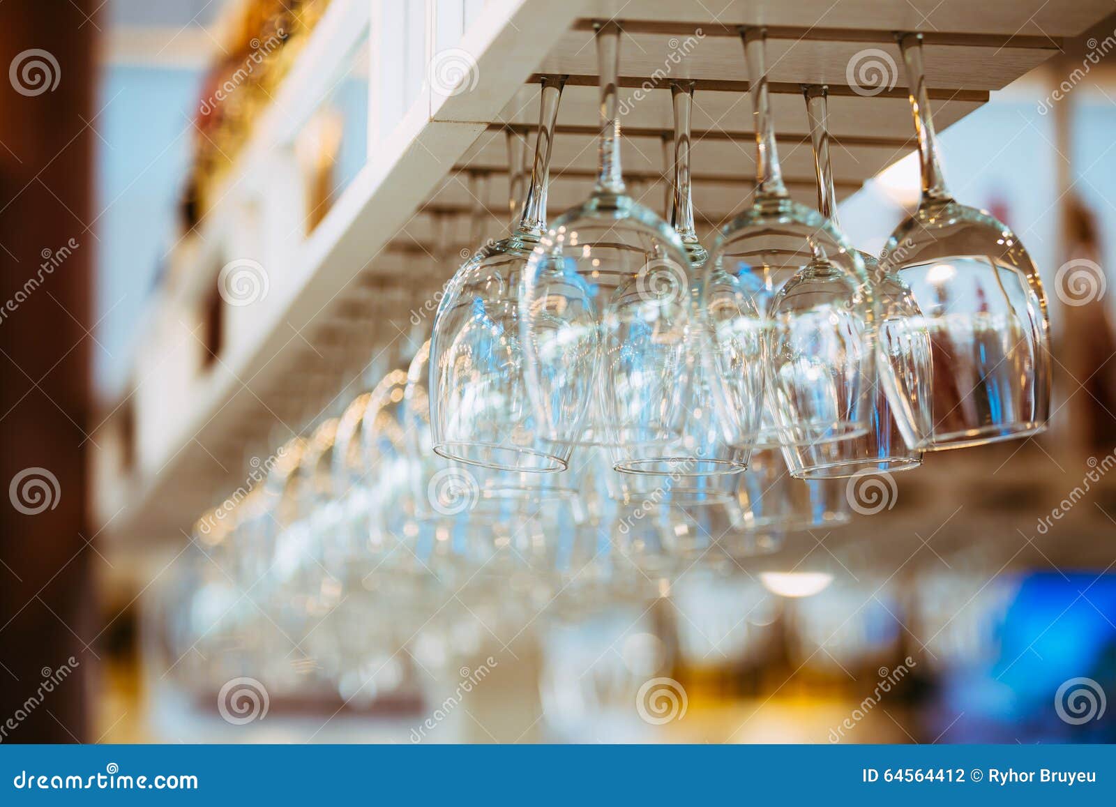 Glasses Hanging Above Bar Rack Stock Photo Image of clean, business
