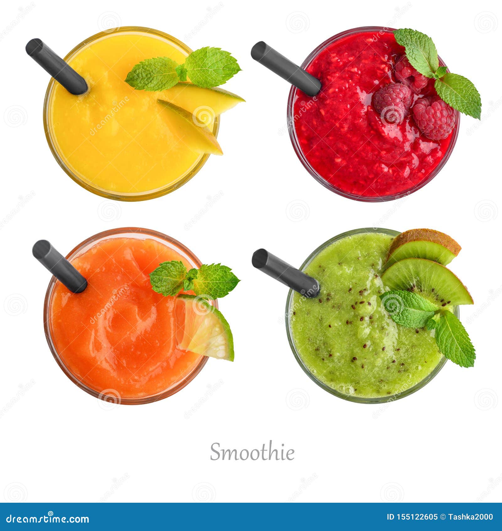 Glasses of Mango, Raspberry, Papaya and Kiwi Smoothie Stock Image