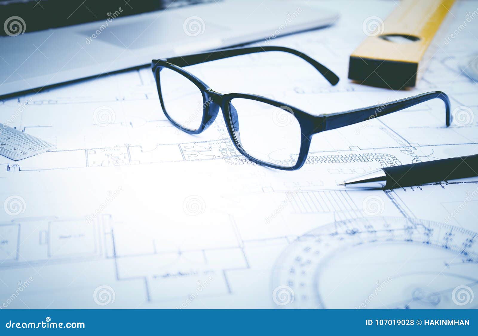 glasses on plan .concept of architecture,construction