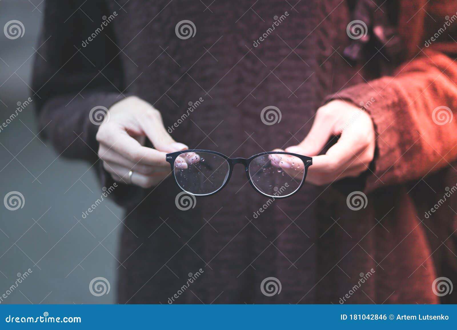 Glasses with Rain Drops in the Girl`s Hands Stock Photo Image of