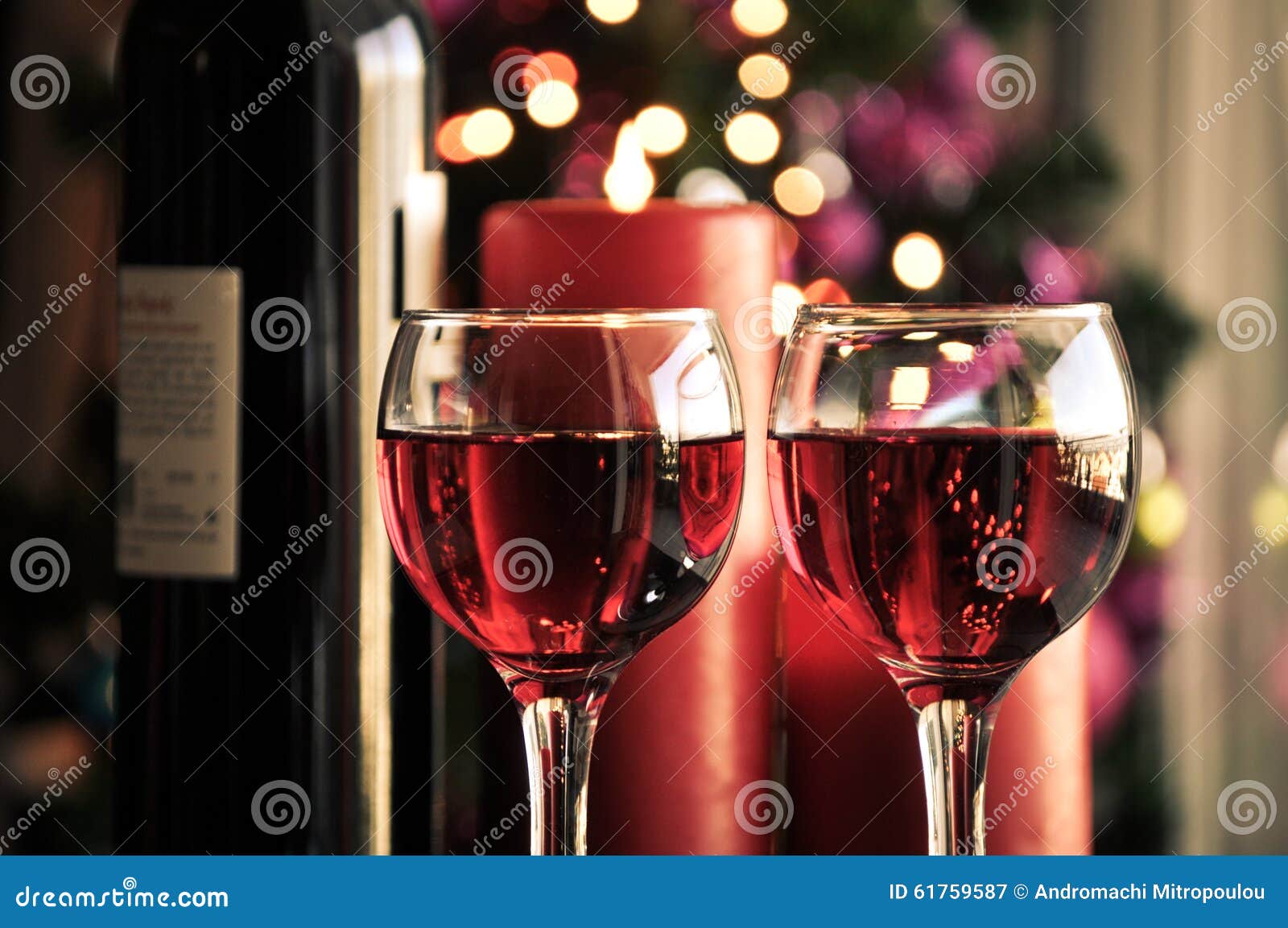 Glasses of Red Wine with Christmas Decoration Stock Image Image of