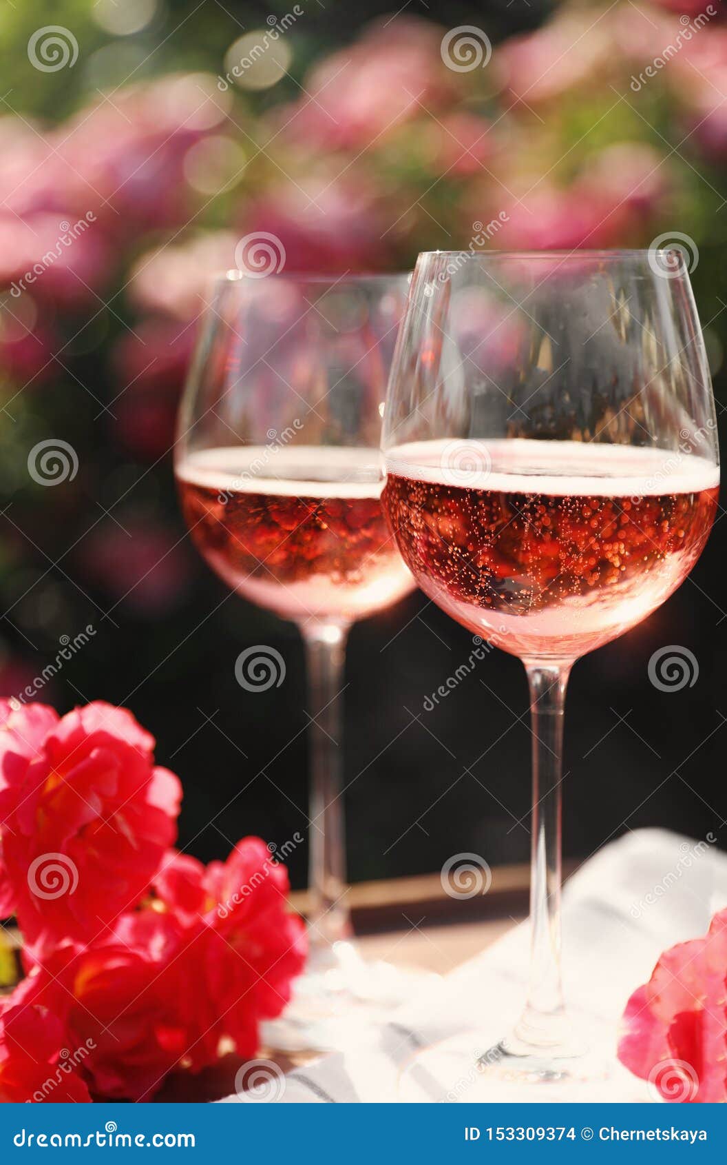 Glasses of Rose Wine on Table in Garden Stock Photo Image of leisure