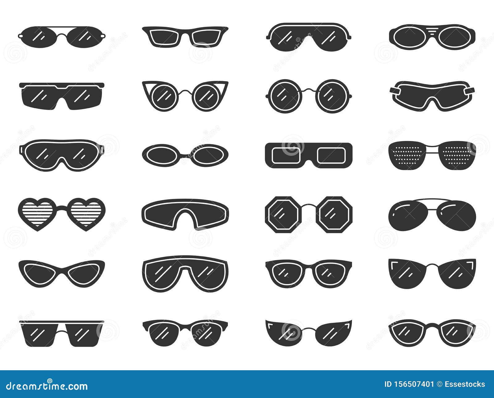 Glasses Sun Eye Frame Silhouette Icon Vector Set Stock Vector ...