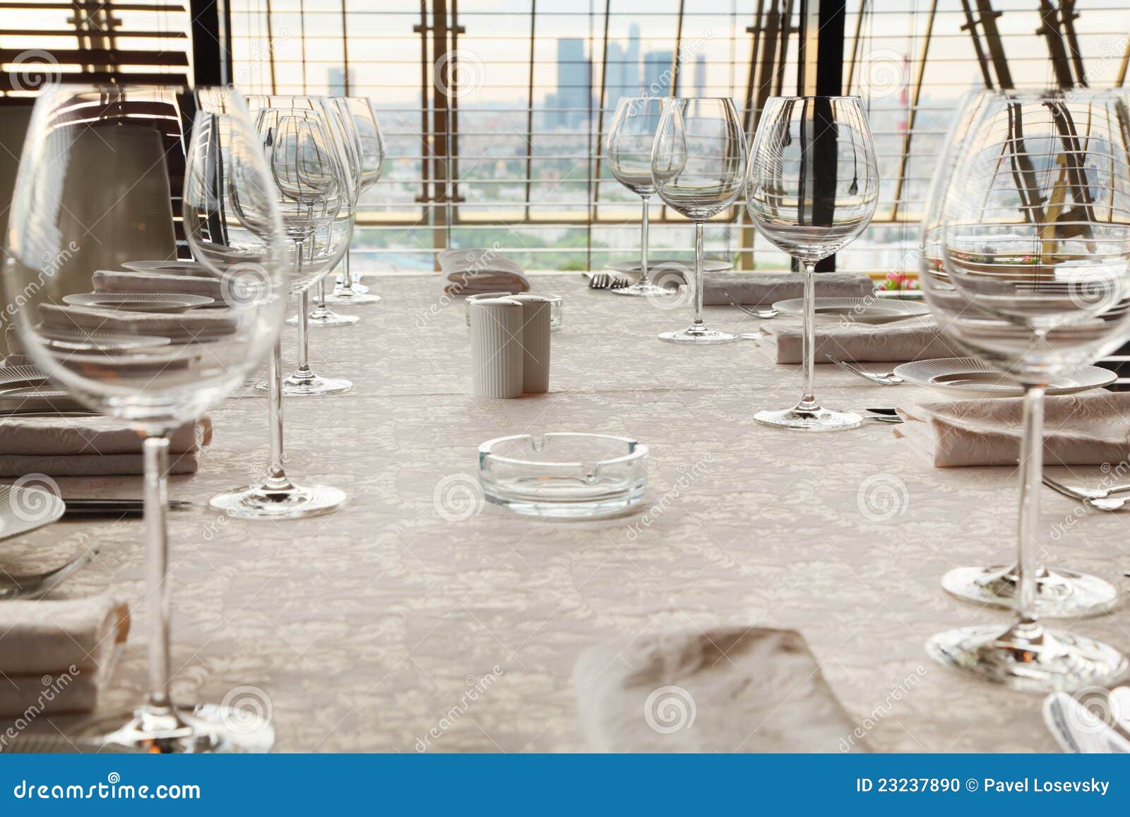Glasses at Table with Tablecloth in Restaurant Stock Photo Image of