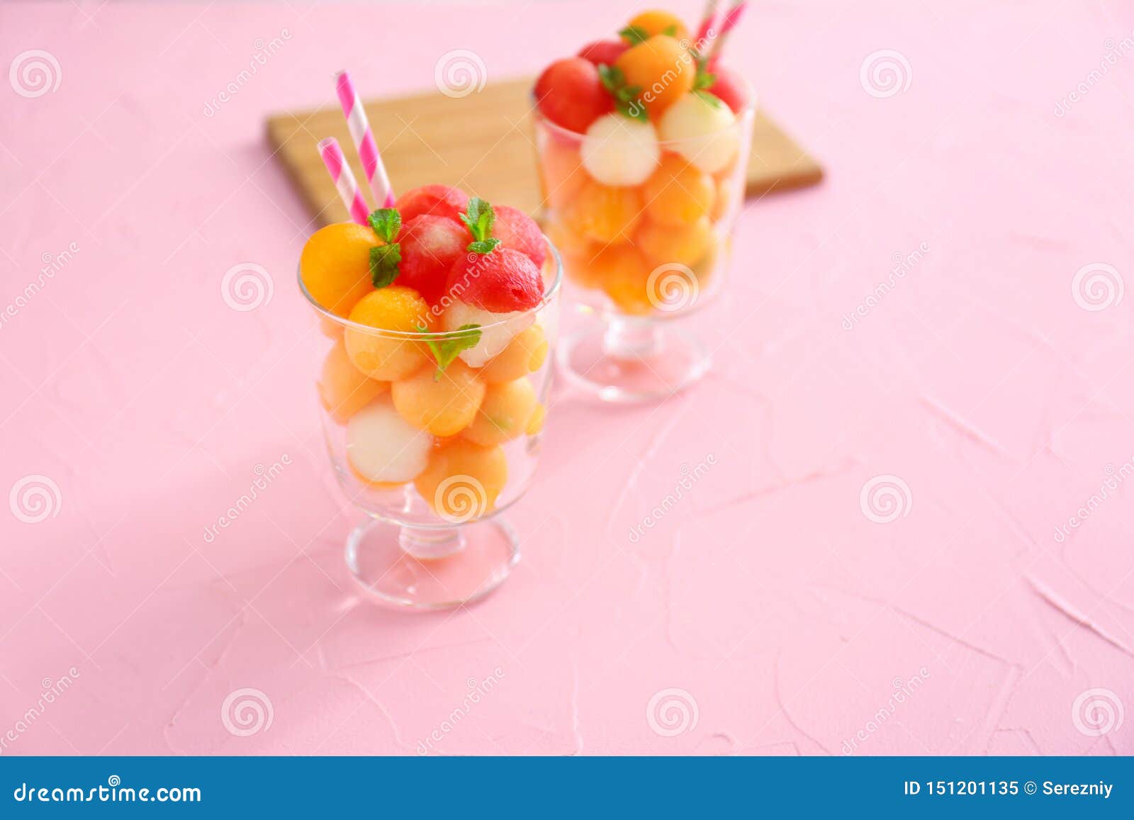 Glasses with Tasty Melon Balls on Color Table Stock Image Image of