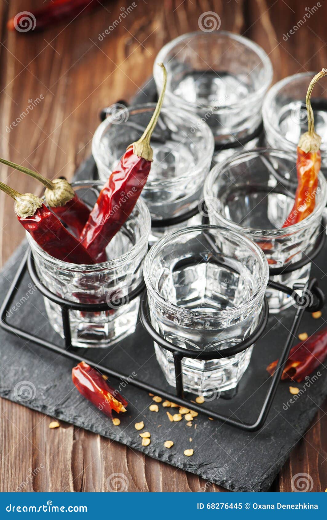 Glasses of Vodka with Hot Chili Peppers Stock Image Image of pepper