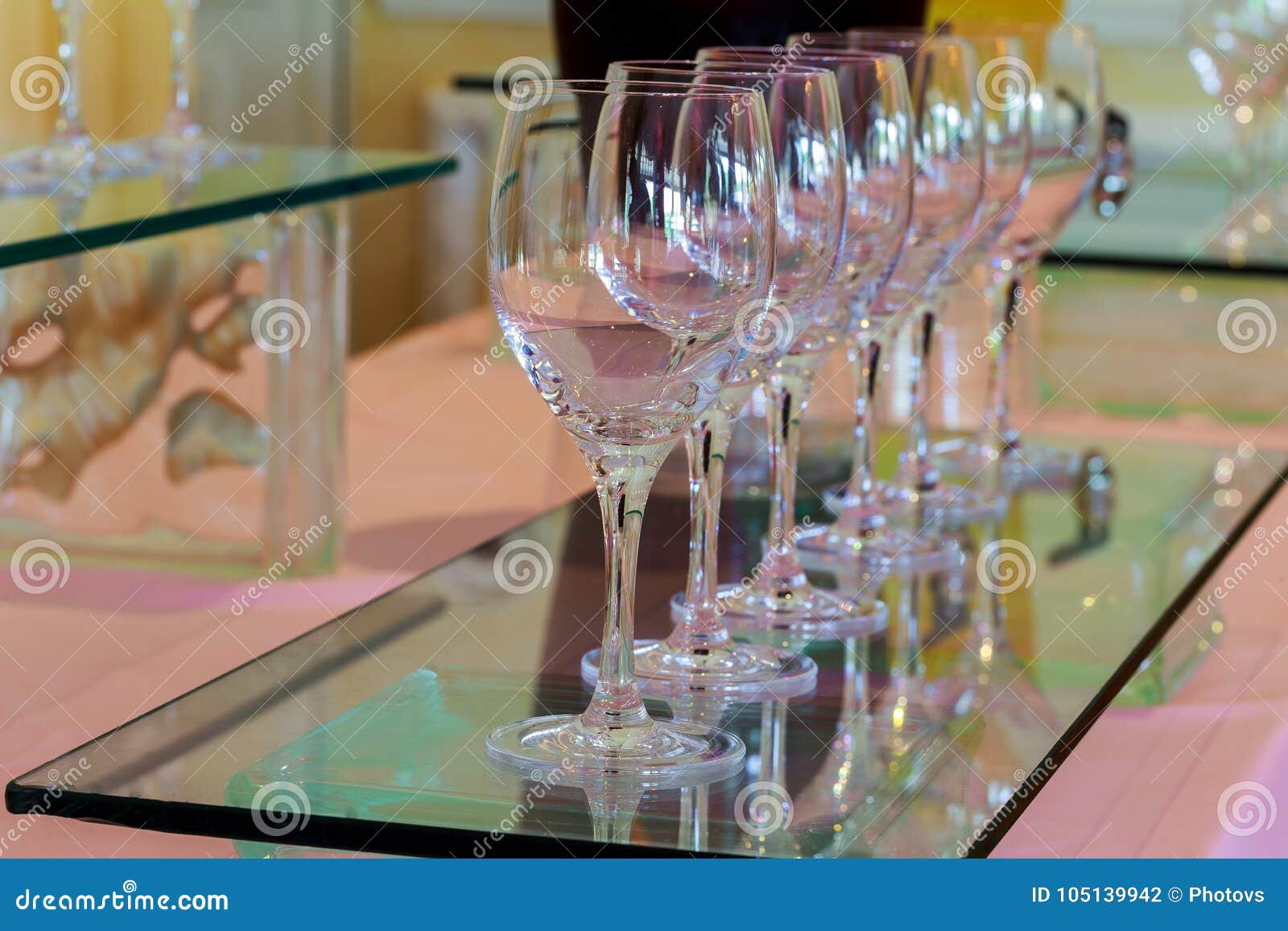 Glasses Of Wine At The Bar Many Glasses Of Different Wine