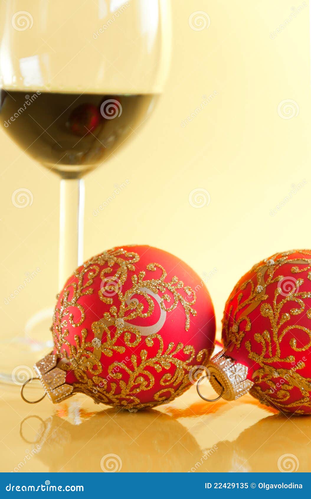 Glasses of Wine and Christmas Balls Stock Image Image of beverage