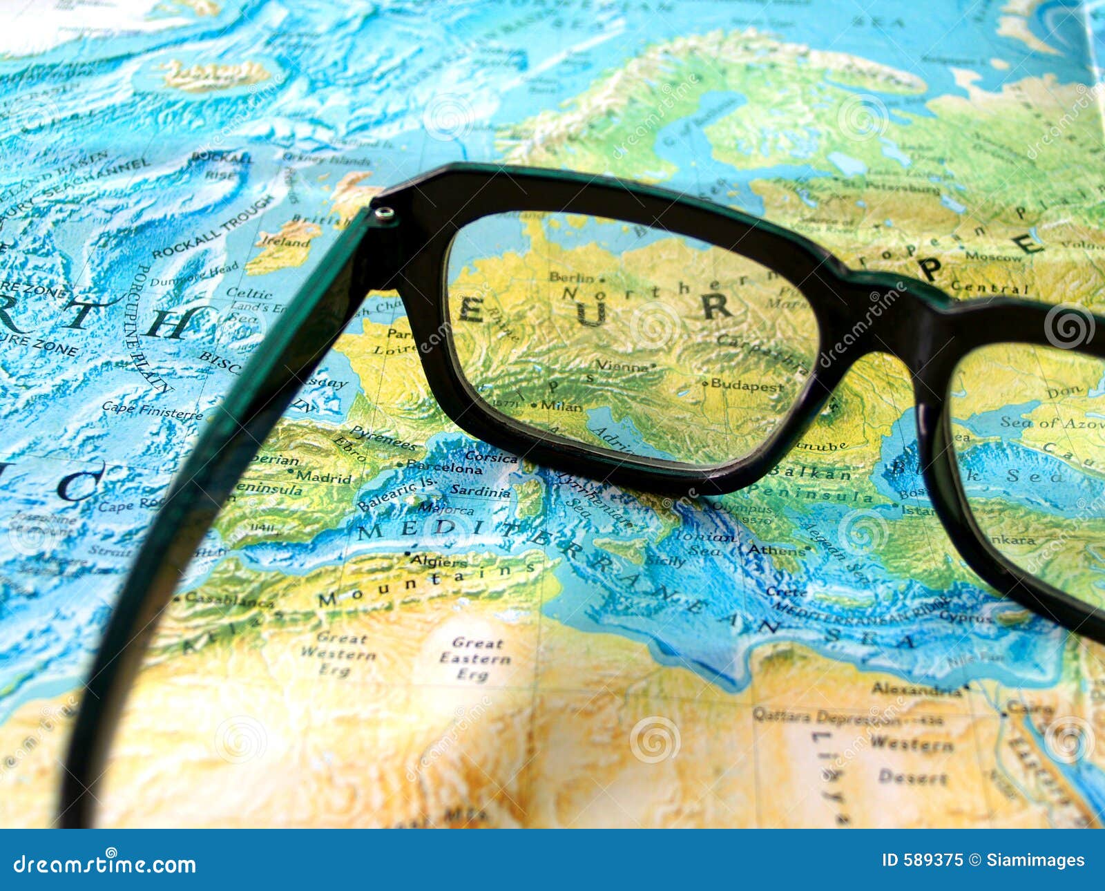 Glasses On World Map Royalty Free Stock Photo Image 589375