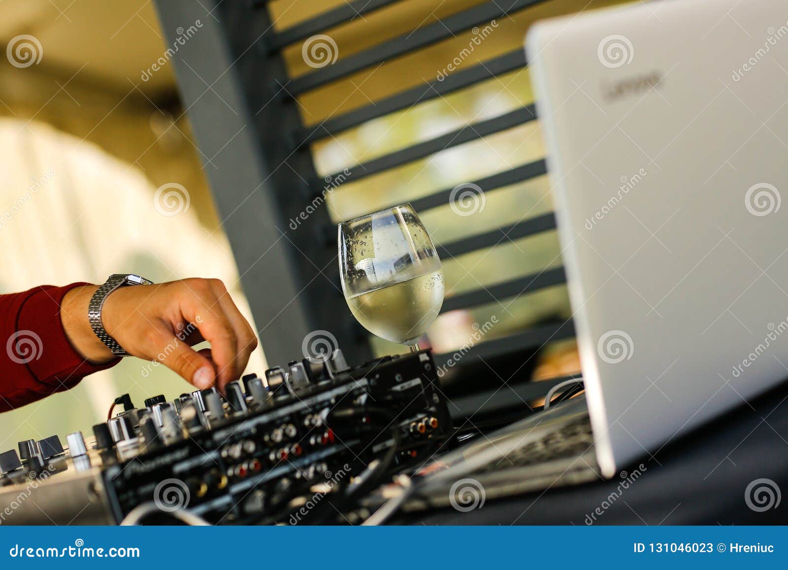 Glasses Wotj Wine and Dj Console Stock Image Image of beverage, male