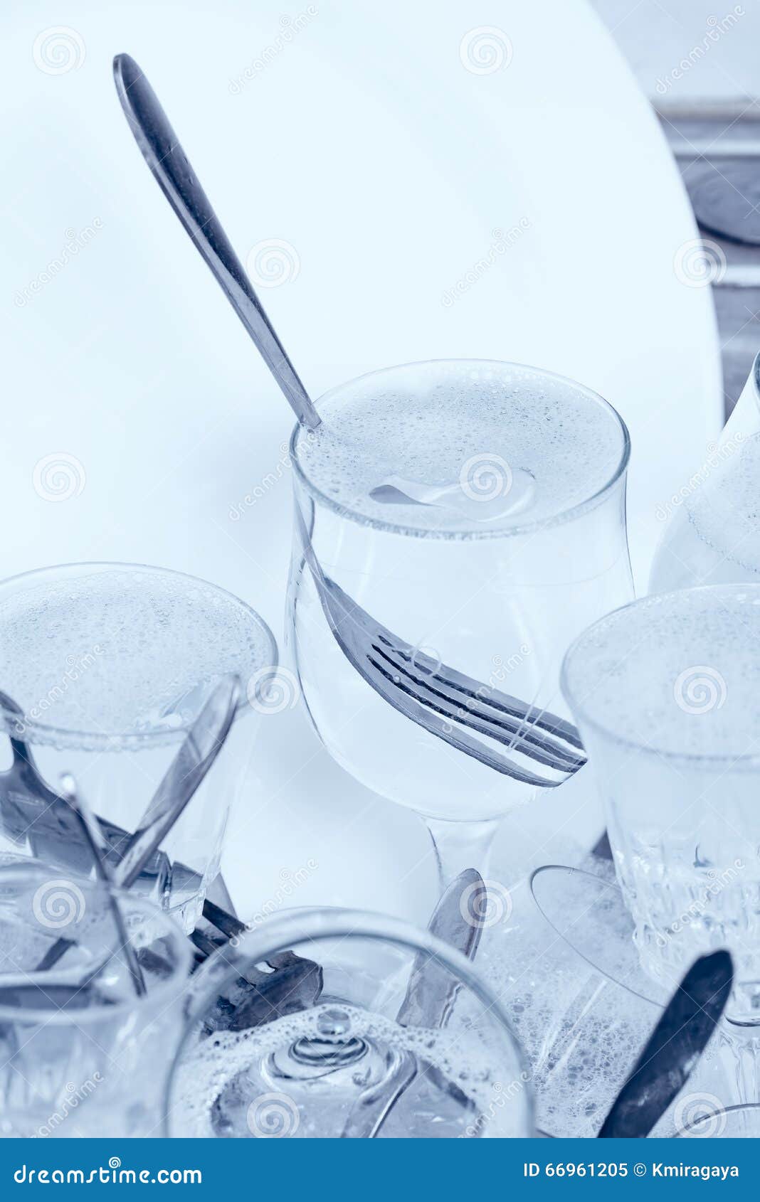 Glassware,cutlery and Dishes in the Kitchen Sink Stock Image Image of