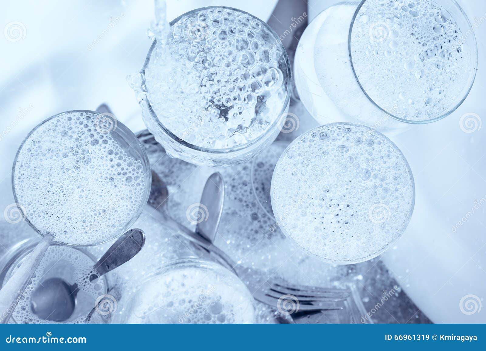 Glassware,cutlery and Dishes in the Kitchen Sink Stock Image Image of