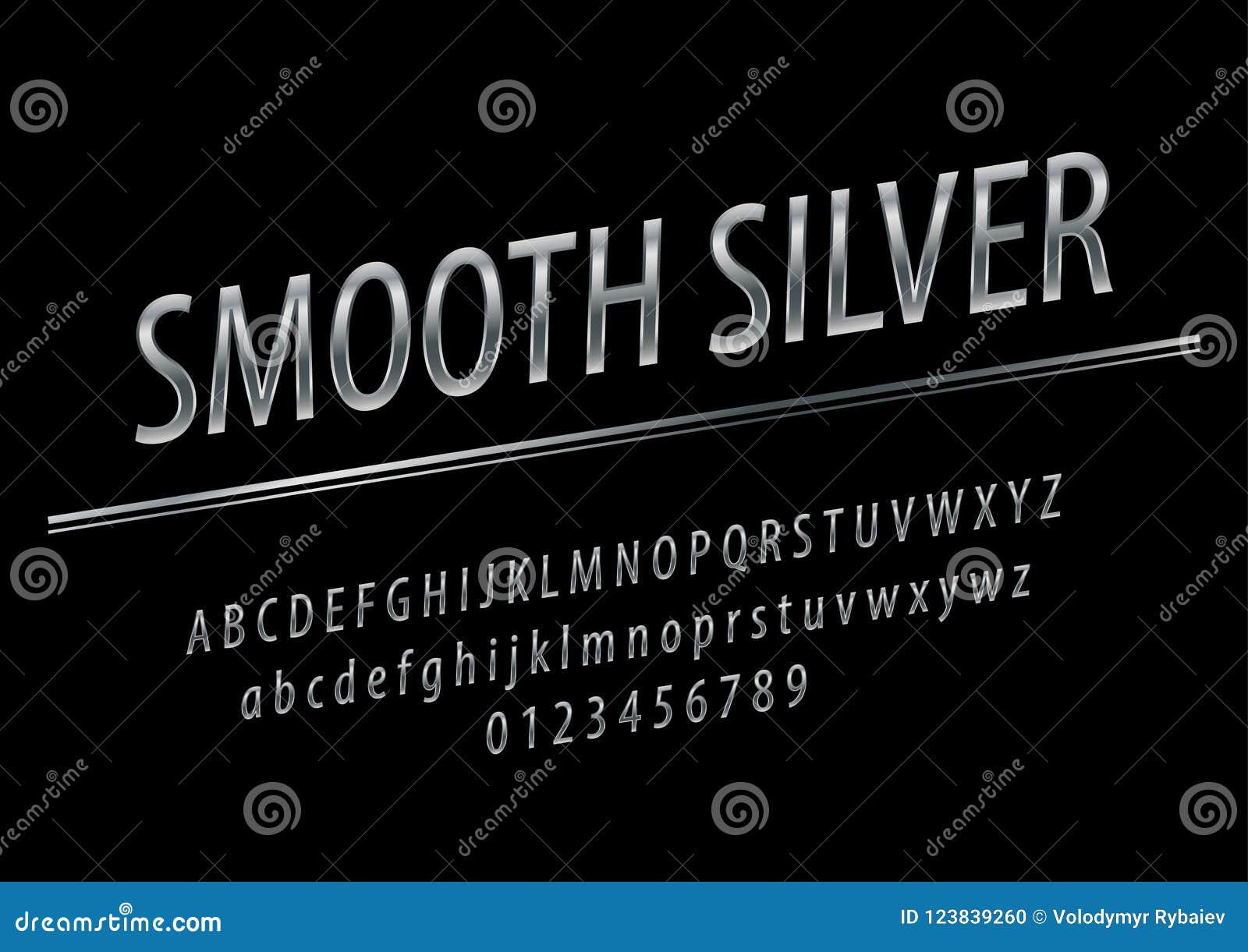 Glattes Silber Zeichen Des Vektors Glatt Schickes Silber Drehte Alphabet Buchstaben, Zahlen Und