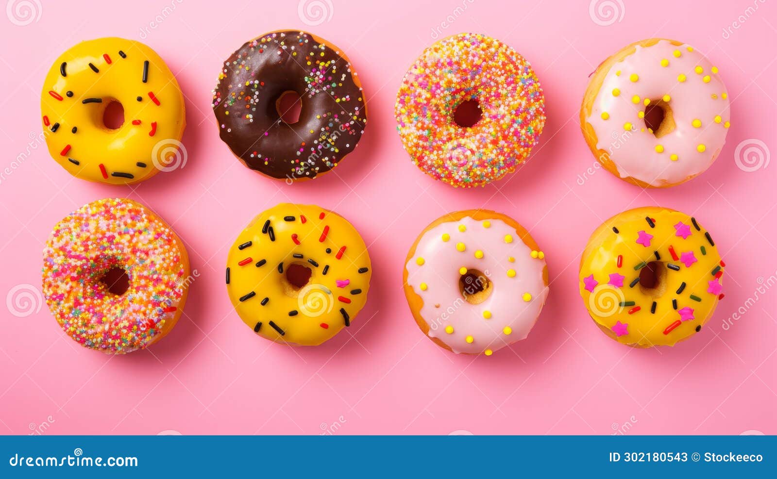 vibrant drugcore donut flatlay on pink background