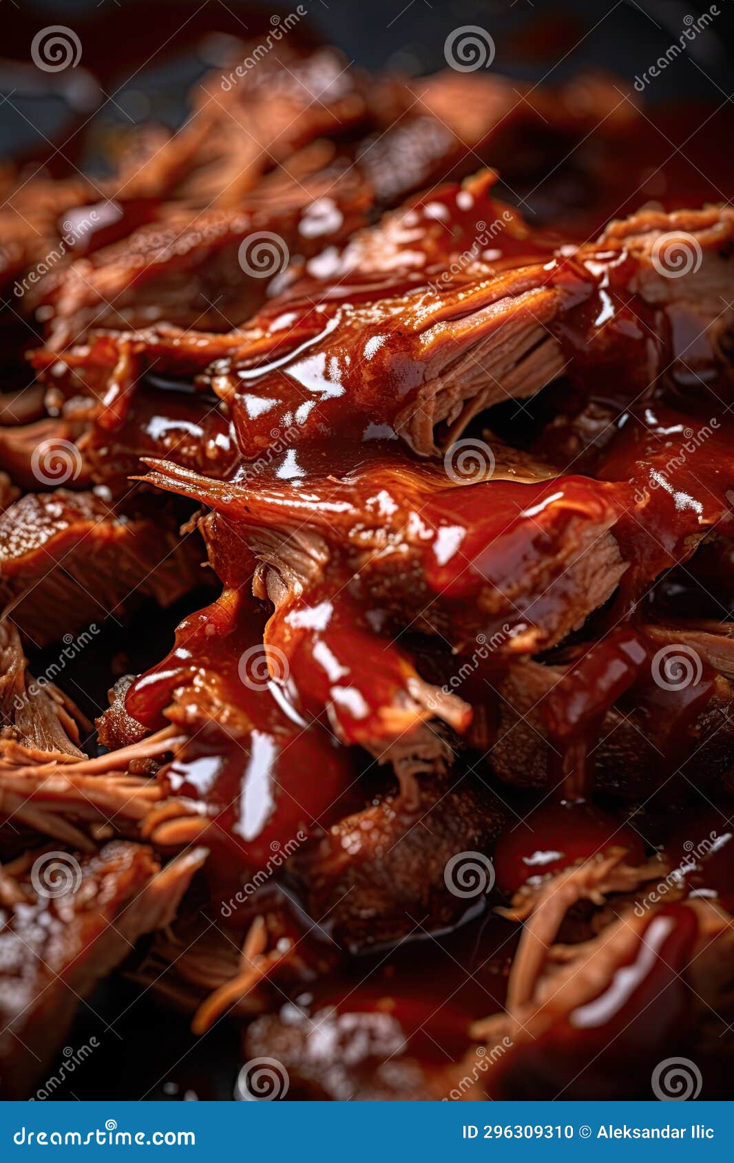 Glazed Juicy Pulled Beef Meat. Generative Ai Stock Photo Image of