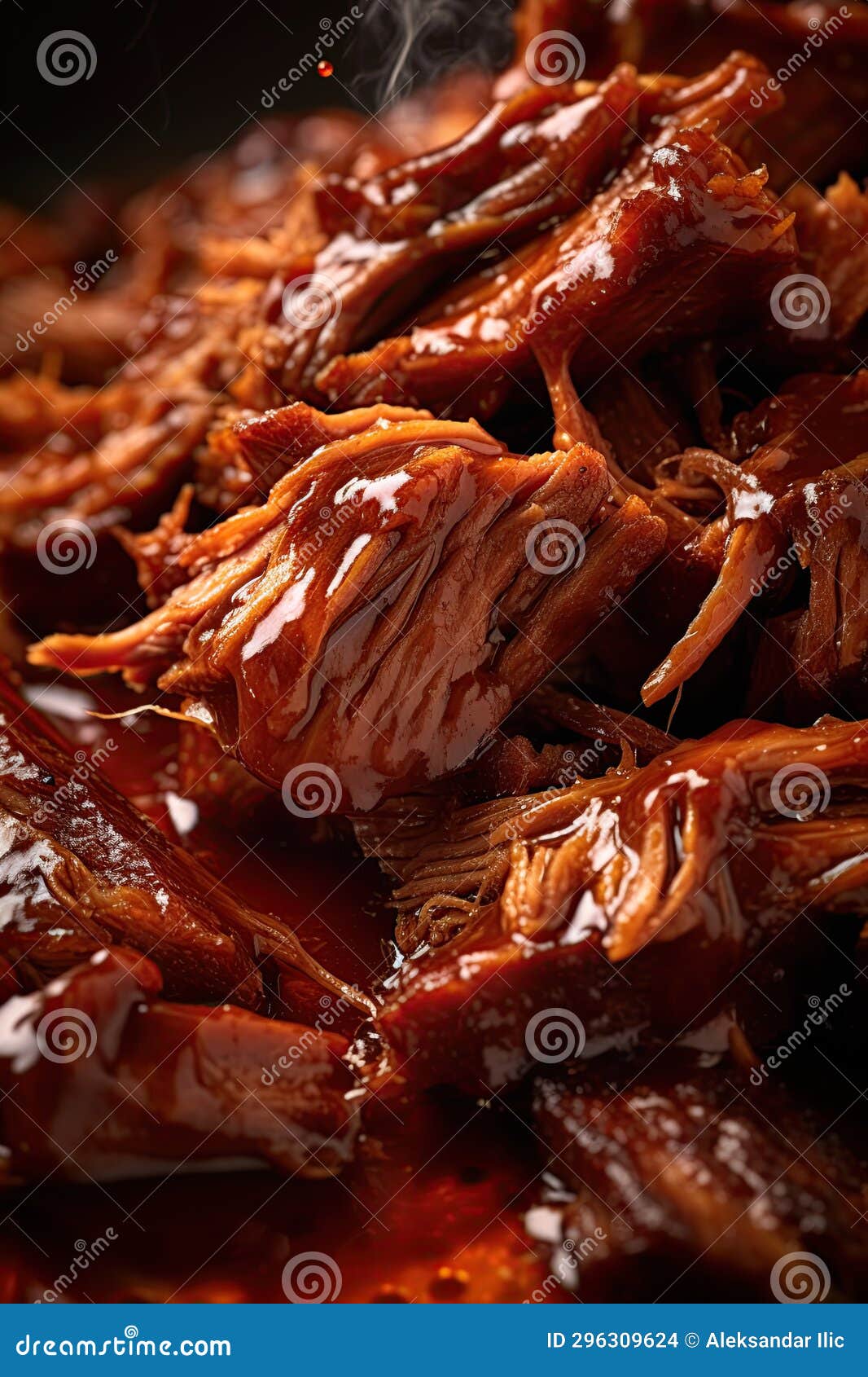 Glazed Juicy Pulled Beef Meat. Generative Ai Stock Photo Image of